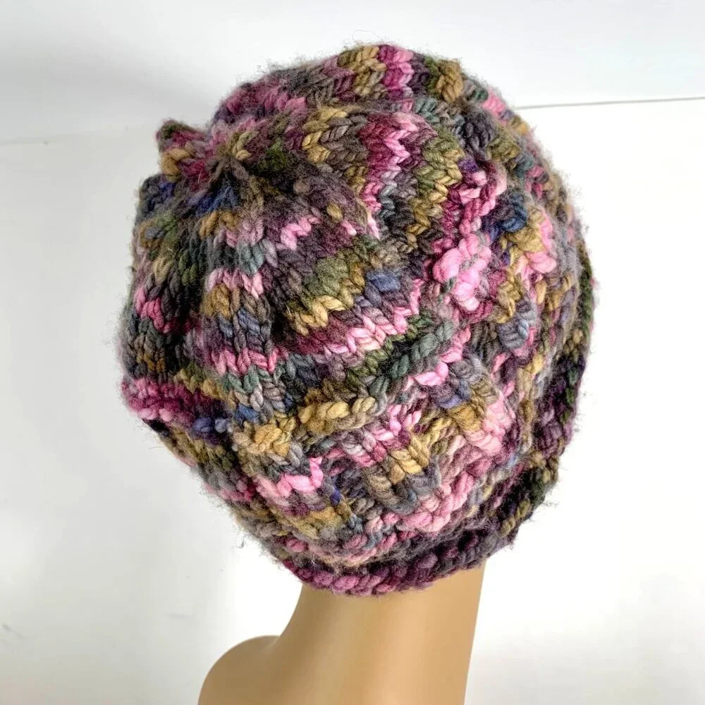 Handmade Knitted Crochet Multicolor Wool Blend Granny Beanie Hat For Adults